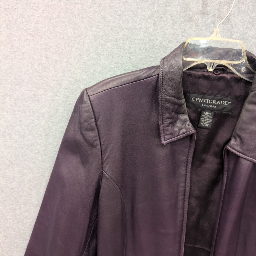 Centigrade Leather Purple Full Zip Jacket Womens Large Plum Genuine Leather Coat - Picture 8 of 12